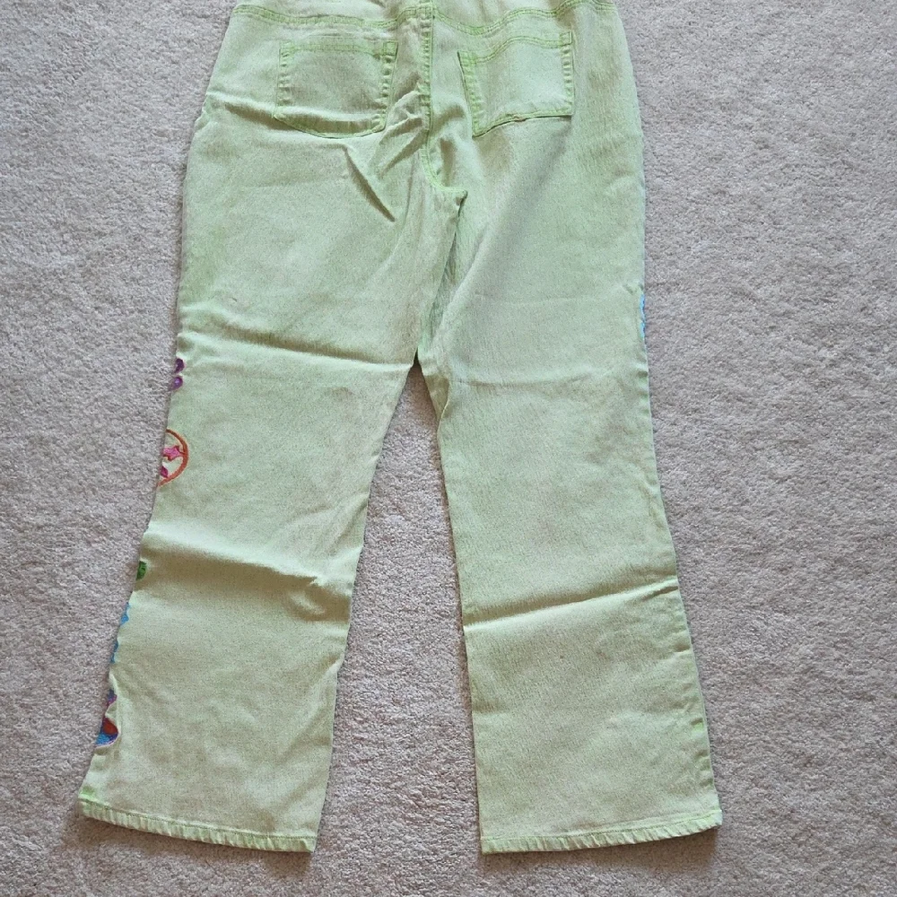 Diane Gilman Light Green Fabric Jeans With Decoration. - Picture 8 of 8